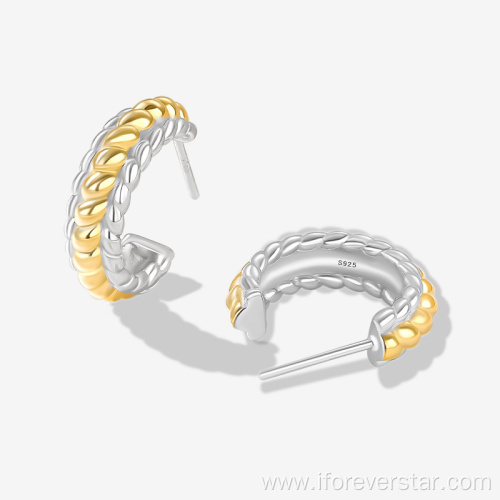I8K Two Tone Gold Plated 925 Silver Earrings